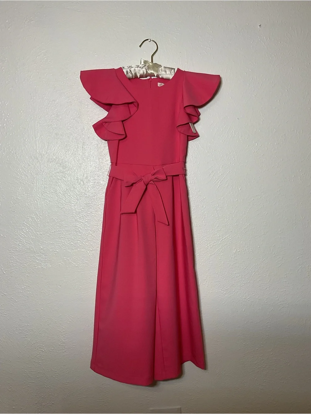 GB girls Magenta Ruffle-Sleeve Midi Dress with Waist Tie